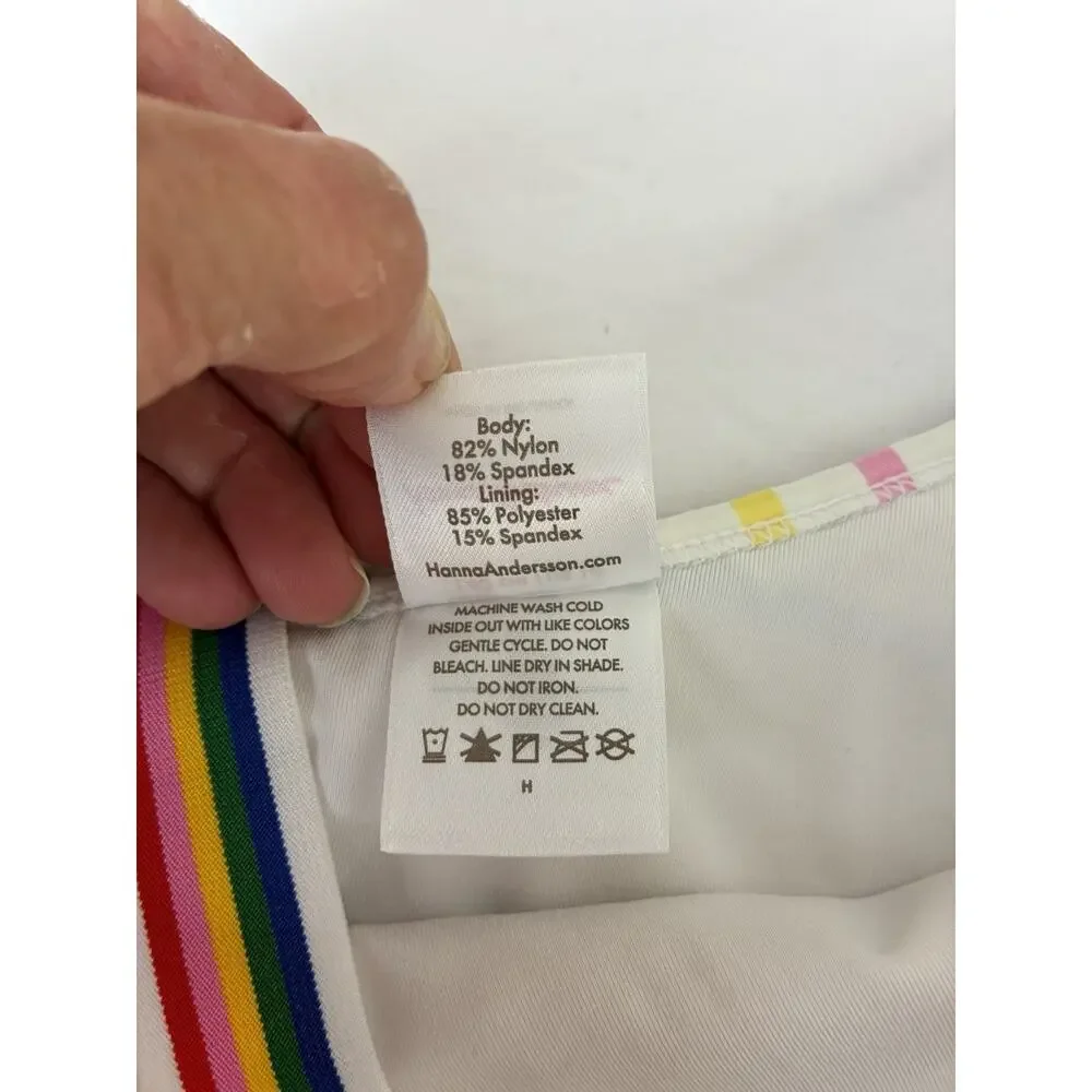 Hanna Andersson Sz 10 Rainbow Allover Print One Shoulder Swim Top
